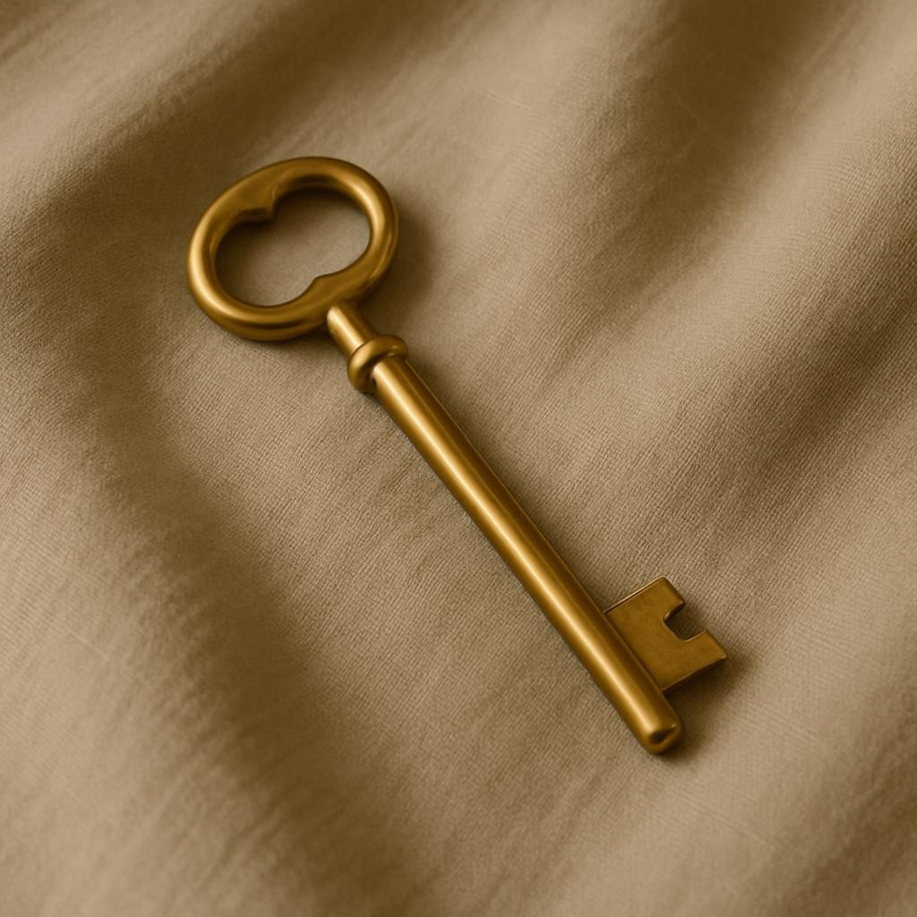 a key lying on a fabric